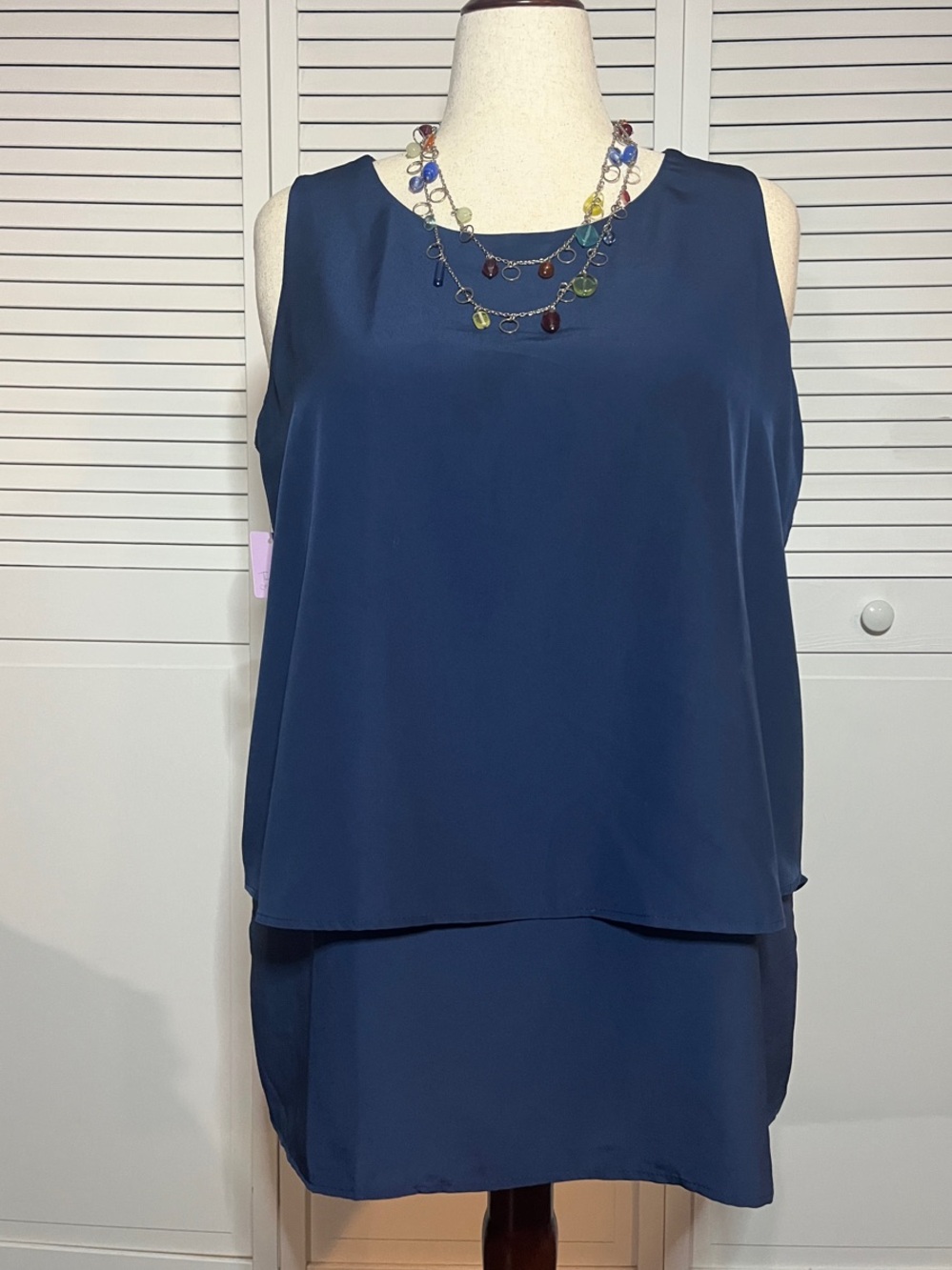 DG2 by Diane Gilman Navy Layered Sleeveless Tank Top